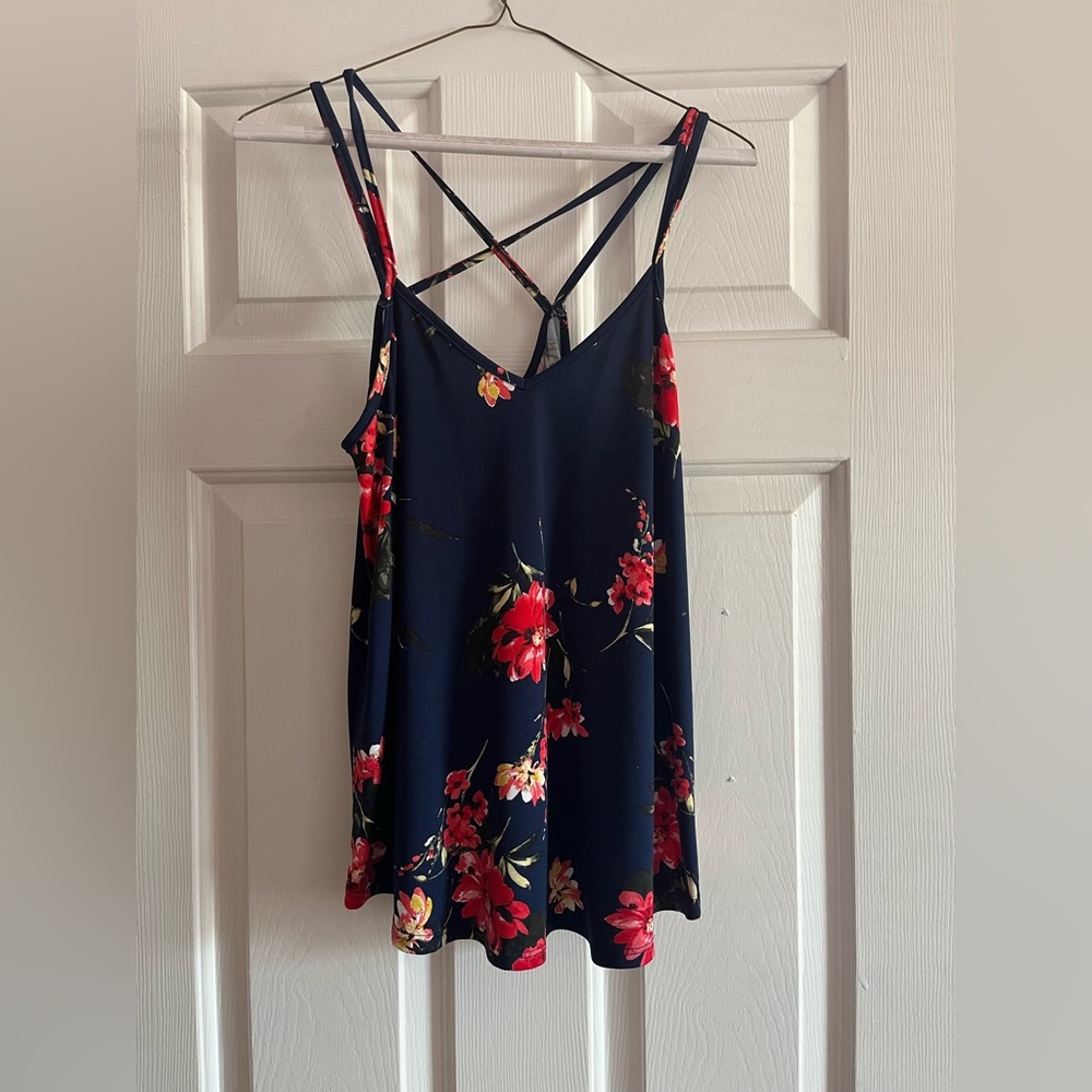 Women’s Papermoon Strappy Back Floral Sleeveless Blouse Navy Size Medium